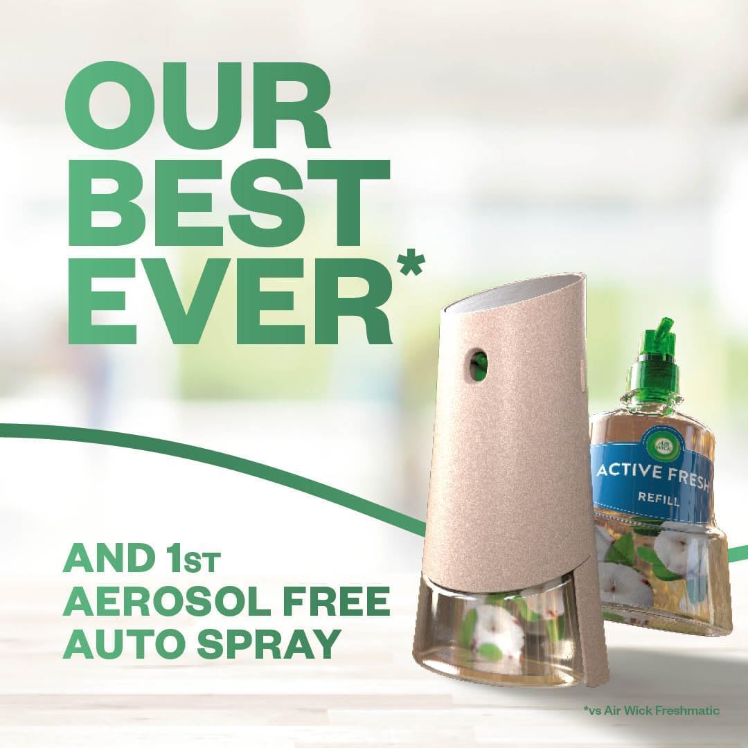 Air Wick Aerosol-Free Automatic Air Freshener Spray Kit, Eucalyptus & Freesia, 1 gadget & 1 Refill (228ml), 24x7 Active Fresh Odour Neutraliser, Lasts Up to 70 Days, Air freshener For Home