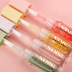 4 kinds of fruit flavored lip oil Plumping Hydrating Lip Glow Oil Fruit Extract Lip Gloss Lip Balm and Tinting for Dry Lips，No-Sticky Long-lasting moisturizing Lip Gloss (A)