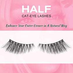 False Eyelashes with Clear Band Half Lashes Natural Look 10 Pairs Cat Eye Wispy Corner Lashes Reusable 3/4 Transparent Fake Lashes