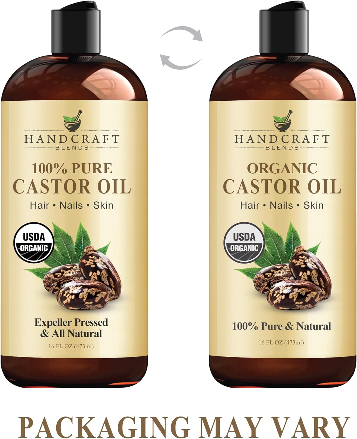 Organic Castor Oil - 473 ml - 100% Pure and Natural - Premium Grade Oil for Hair Growth, Eyelashes and Eyebrows - Carrier Oil - Hair and Body Oi