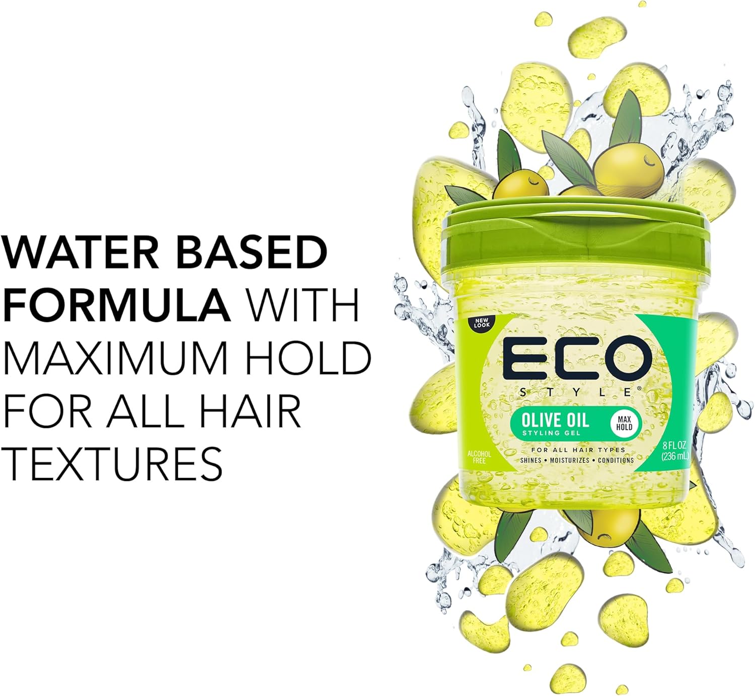 Style Olive Oil Eco Styler Hair Gel, Hydrate and Style, Alcohol-Free, Green 473 ml (Pack of 1)