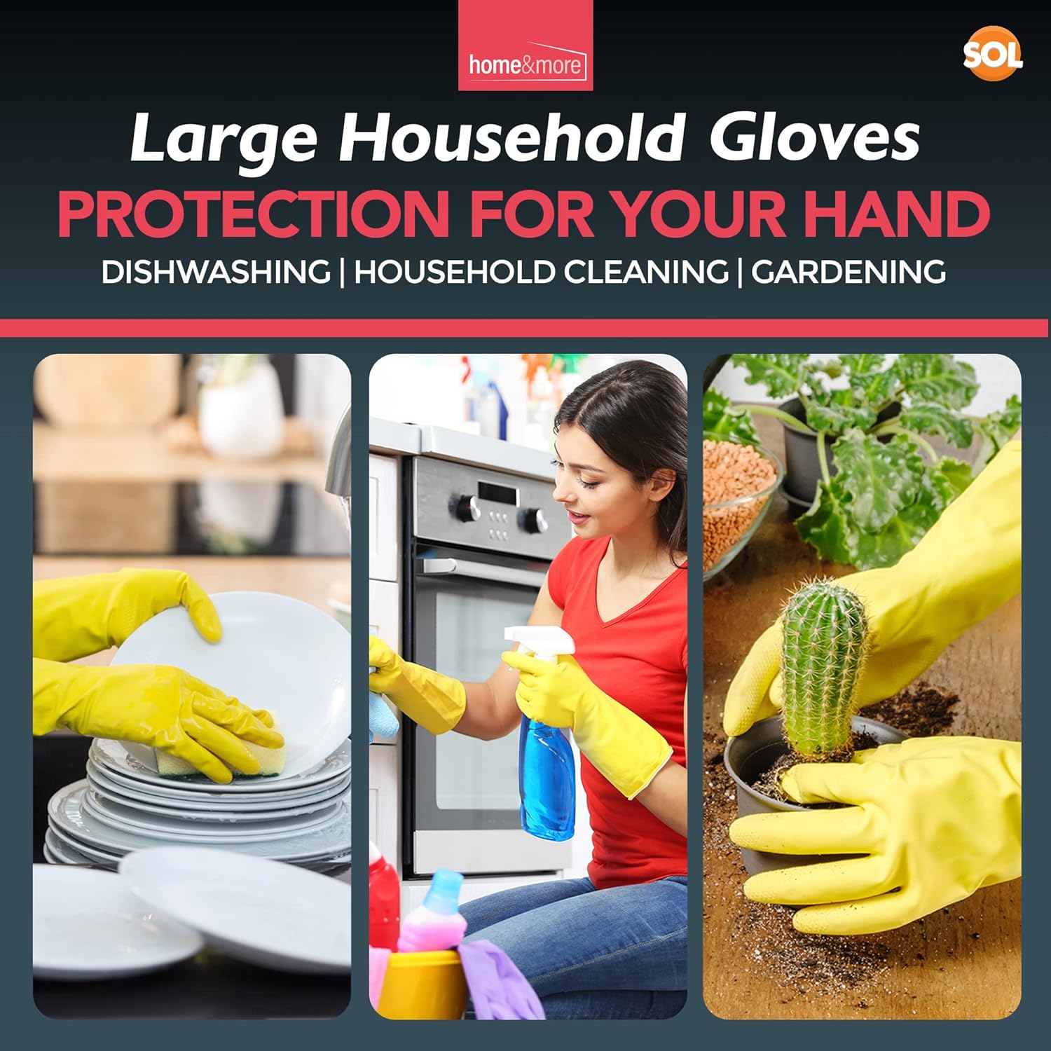 4 Pairs Household Rubber Gloves Large Yellow Large Gloves Washing Up Gloves Large