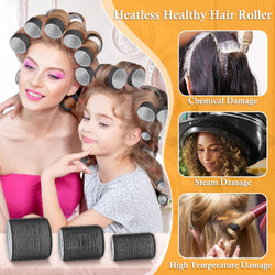 39PCS Hair Curlers Rollers with Clips Black Hair Roller with 3 Sizes 64mm 44mm 33mm, Jumbo Hair Roller with 12PCS Duckbill Clips Hair Rollers for Long Medium Short Thick Fine Volume Bangs Hair