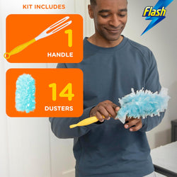 Duster Dust Magnet Starter Kit, Dusters, 1 Handle + 14 Refills, Trap And Lock Away Dust, Dirt And Hair In No Time, Flash Dust Magnet Refill