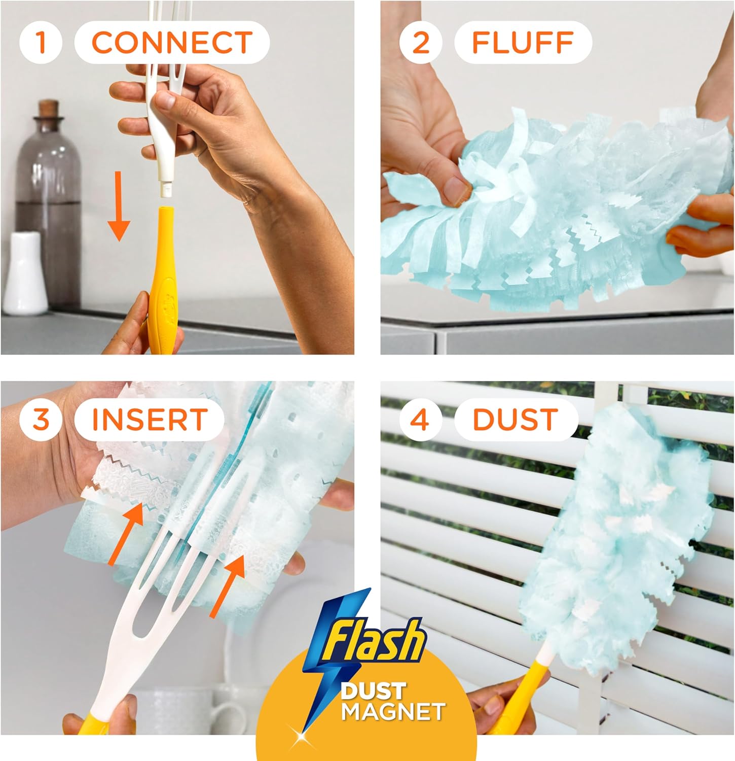 Duster Dust Magnet Starter Kit, Dusters, 1 Handle + 14 Refills, Trap And Lock Away Dust, Dirt And Hair In No Time, Flash Dust Magnet Refill